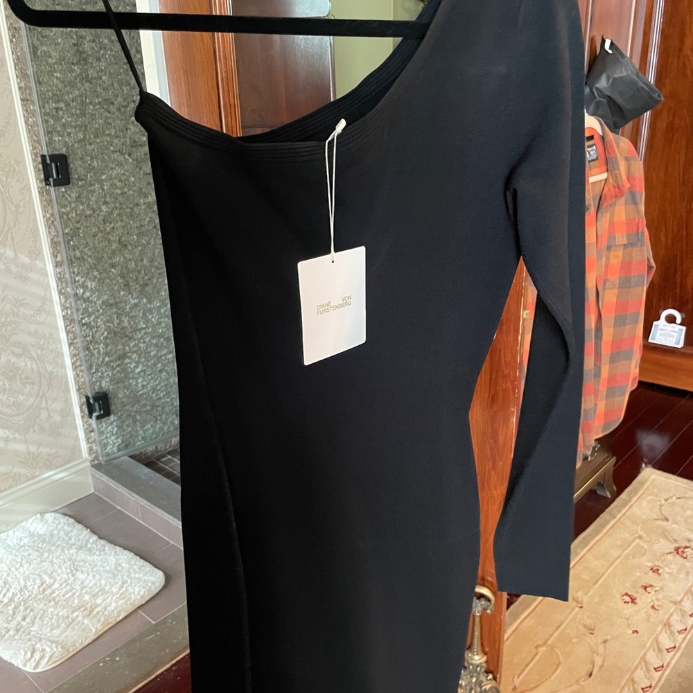 Diane Von Furstenberg Black One-Shoulder Dress, new with tags.
